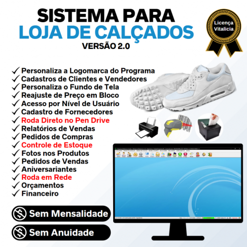 Sistema para Loja de Calçados com Controle de Estoque Pedido de Vendas e Financeiro v2.0 - Fpqsystem 662236