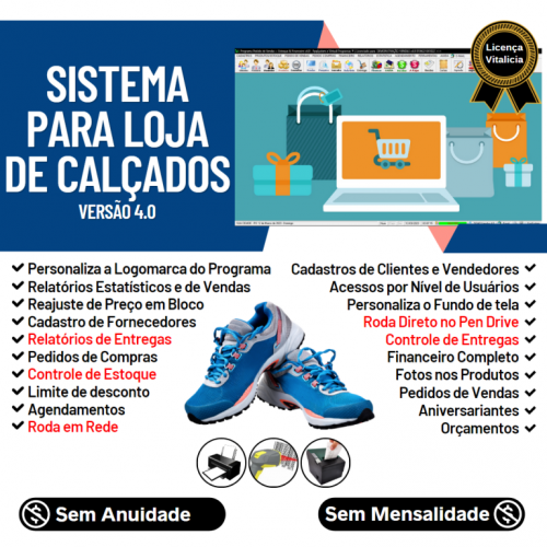 Sistema para Loja de Calçados com Controle de Estoque Pedido de Vendas e Financeiro v4.0 Plus - Fpqsystem 663183