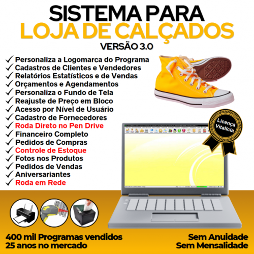 Sistema para Loja de Calçados Controle de Estoque Pedido de Vendas e Financeiro v3.0 Plus - Fpqsystem 663640