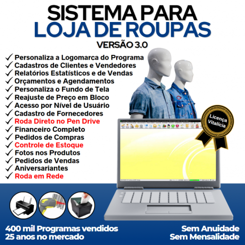 Sistema para Loja de Roupas Controle de Estoque Pedido de Vendas e Financeiro v3.0 Plus - Fpqsystem 663637