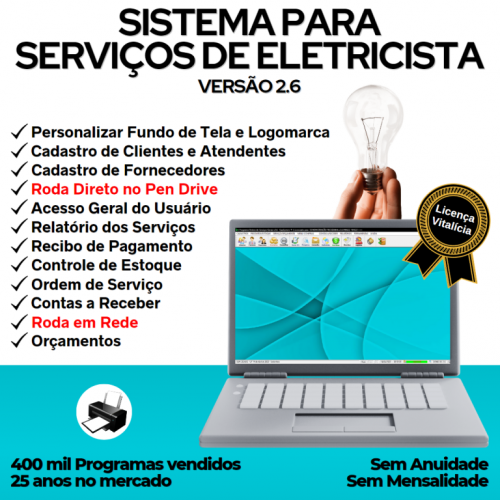 Sistema para Orçamento e Ordem de Serviço para Eletricista v2.6 - Fpqsystem 658802