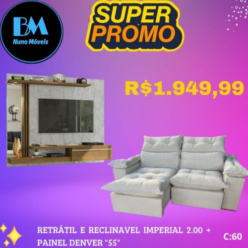 Sofá retrátil e reclinável imperial 2.00  Painel denver 55 752647