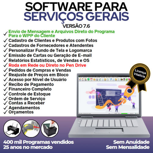 Software  Os Serviços Gerais com Vendas Financeiro e Estatísticas v7.6 Plus - Fpqsystem 663991