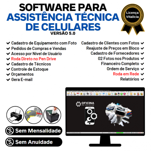 Software Ordem de Serviço Assistência Técnica Celular Vendas Financeiro Estatística v5.0 - Fpqsystem 660618