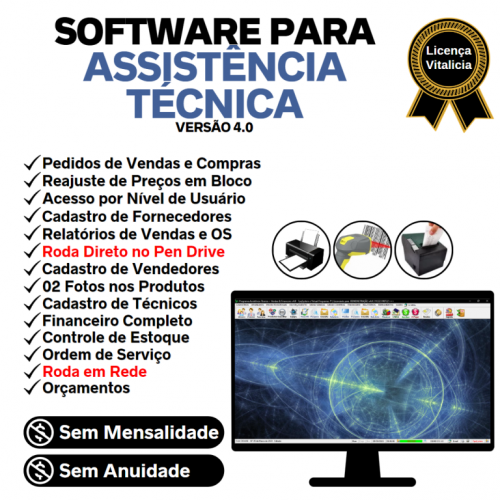 Software Ordem de Serviço Assistência Técnica Vendas e Financeiro v4.0 - Fpqsystem 660188