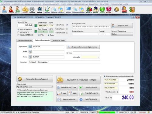 Software Ordem de Serviço Assistência Técnica Vendas e Financeiro v4.0 - Fpqsystem 660214