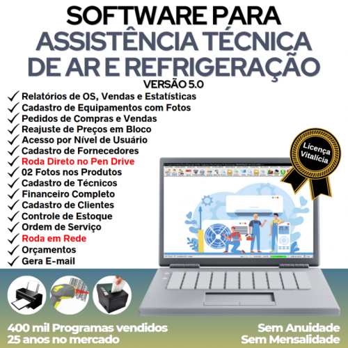 Software ordem de serviço de refrigeração com Vendas Financeiro e Mensagem v5.0 - Fpqsystem 660033