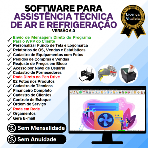 Software ordem de serviço de refrigeração com Vendas Financeiro e Mensagem v6.0  Whatsapp - Fpqsystem 659993