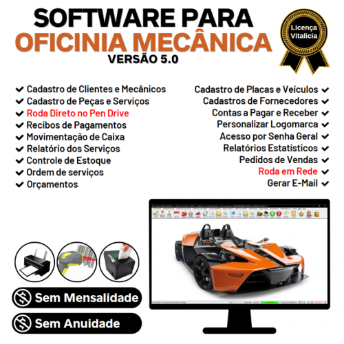 Software Ordem de Serviço para Oficina Mecânica com Check List Vendas Estoque e Financeiro v5.0 Plus - Fpqsystem 660347