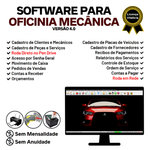 Software Ordem de Serviço para Oficina Mecânica com Vendas Estoque e Financeiro v4.0 - Fpqsystem 660386