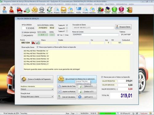 Software Ordem de Serviço para Oficina Mecânica com Vendas Estoque e Financeiro v4.0 - Fpqsystem 660419