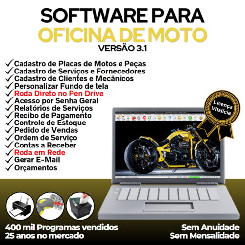 Software Ordem de Serviço para Oficina Mecânica de Moto Estoque Vendas v3.1 - Fpqsystem 661005
