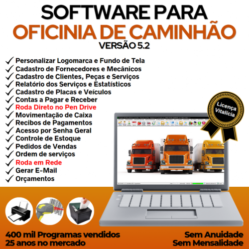 Software Ordem de Serviço para Oficina Mecânica para Caminhão com Check List Vendas Estoque e Financeiro v5.2 Plus - Fpqsystem 661209