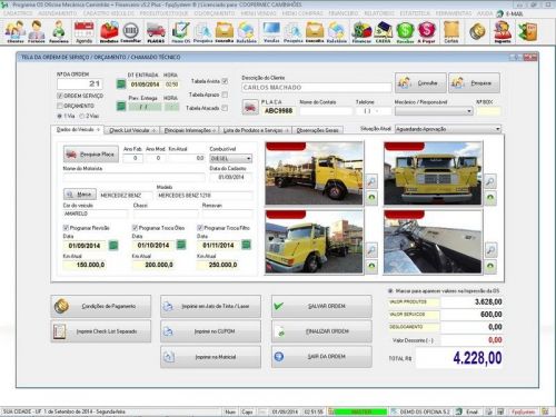 Software Ordem de Serviço para Oficina Mecânica para Caminhão com Check List Vendas Estoque e Financeiro v5.2 Plus - Fpqsystem 661214