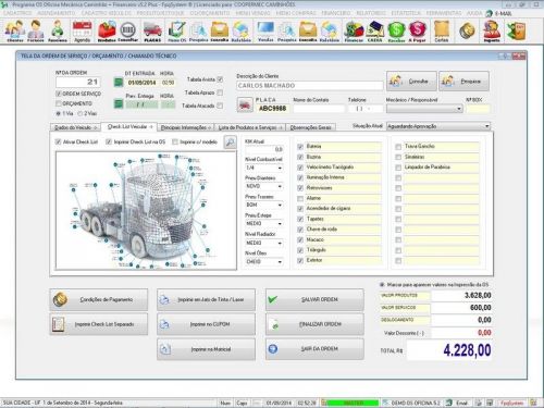 Software Ordem de Serviço para Oficina Mecânica para Caminhão com Check List Vendas Estoque e Financeiro v5.2 Plus - Fpqsystem 661215