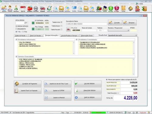 Software Ordem de Serviço para Oficina Mecânica para Caminhão com Check List Vendas Estoque e Financeiro v5.2 Plus - Fpqsystem 661216