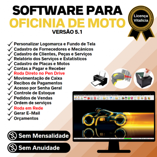 Software Ordem de Serviço para Oficina Mecânica para Moto com Check List Vendas Estoque e Financeiro v5.1 - Fpqsystem 660926