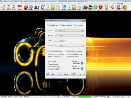 Software Ordem de Serviço para Oficina Mecânica para Moto com Check List Vendas Estoque e Financeiro v5.1 - Fpqsystem 660957