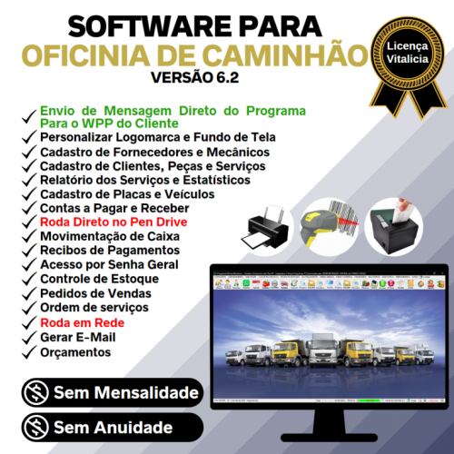 Software Os Oficina Mecânica Caminhão com Check List Vendas Estoque e Financeiro v6.2 Plus - Fpqsystem 661116