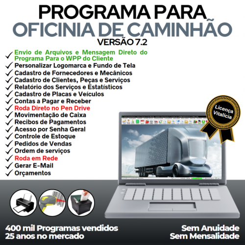 Programa Os Oficina Mecânica com Caminhão  Check List Vendas Estoque e Financeiro v7.2 Plus  - Fpqsystem 655010