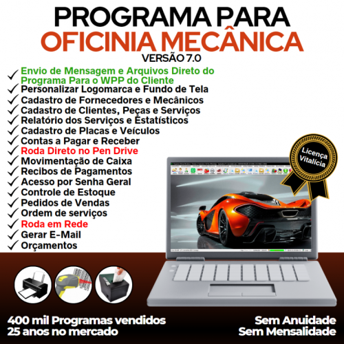 Programa Os Oficina Mecânica com Check List Vendas Estoque e Financeiro v7.0 Plus - Fpqsystem 654762