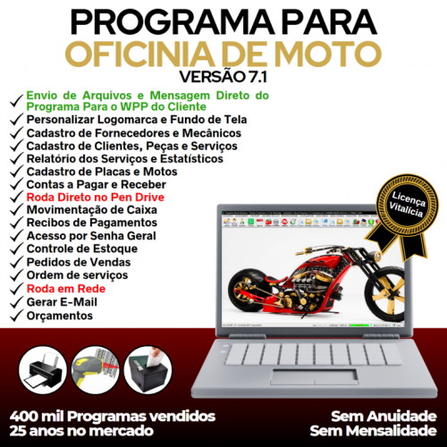 Programa Os Oficina Mecânica com Moto  Check List Vendas Estoque e Financeiro v7.1 Plus  - Fpqsystem 654890