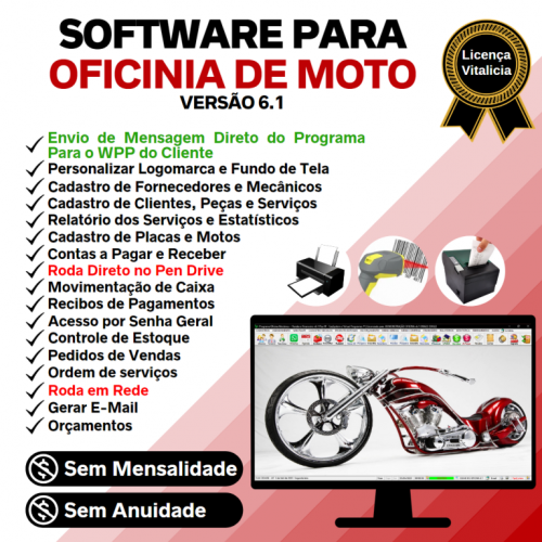 Software Os Oficina Mecânica Moto com Check List Vendas Estoque e Financeiro v6.1 Plus - Fpqsystem 660886