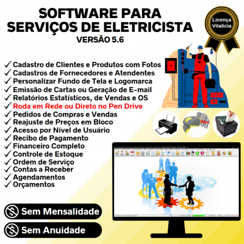 Software Os Serviços de Eletricista com Vendas Financeiro e Estatística v5.6 Plus - Fpqsystem 664493