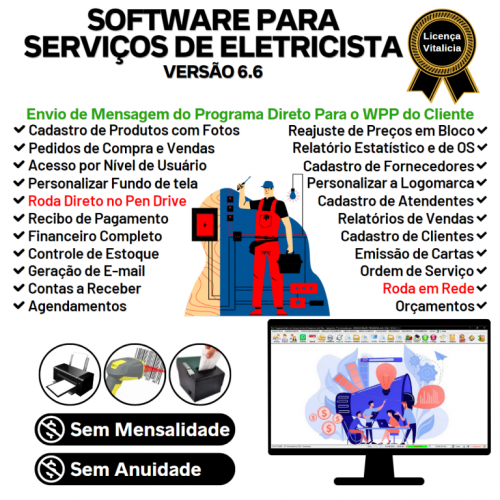 Software Os Serviços de eletricista com Vendas Financeiro e Estatística v6.6 Plus - Fpqsystem 664254