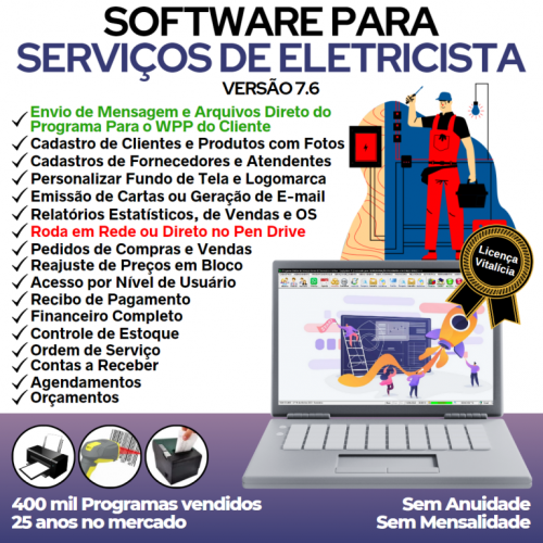 Software Os Serviços de eletricista com Vendas Financeiro e Estatísticas v7.6 Plus  Whatsapp via Os - Fpqsystem 664094