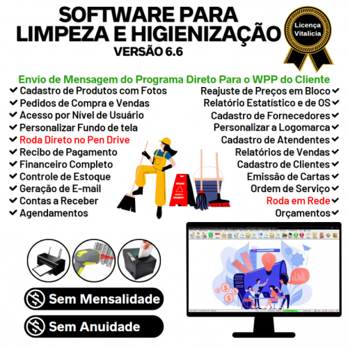 Software Os Serviços de Limpeza e Higienização com Vendas Financeiro e Estatística v6.6 Plus  Whatsapp - Fpqsystem 664176