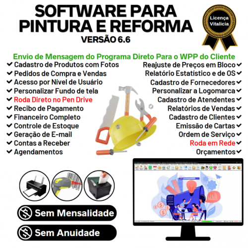 Software Os Serviços de Pintura e Reforma com Vendas Financeiro e Estatística v6.6 Plus - Fpqsystem 664172