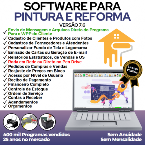 Software Os Serviços de Pintura e Reforma com Vendas Financeiro e Estatísticas v7.6 Plus - Fpqsystem 664072