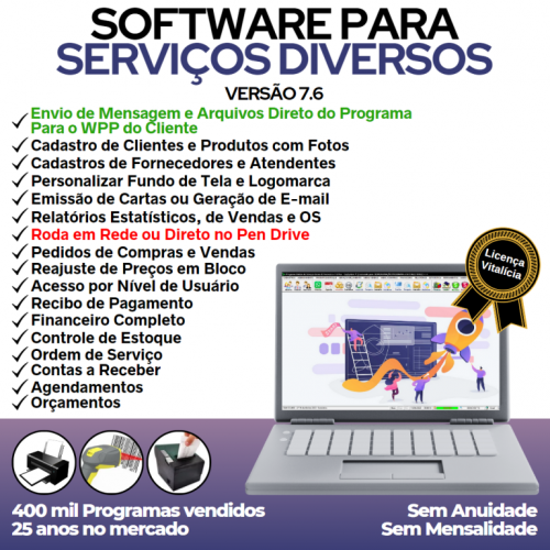 Software Os Serviços Diversos com Vendas Financeiro e Estatísticas v7.6 Plus  Whatsapp via Os - Fpqsystem 664832