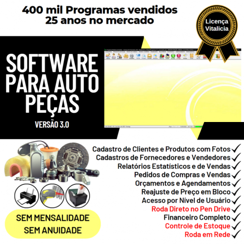 Software para Auto Peças com Acessórios Controle de Estoque Pedido de Vendas e Financeiro v3.0 Plus - Fpqsystem 663419