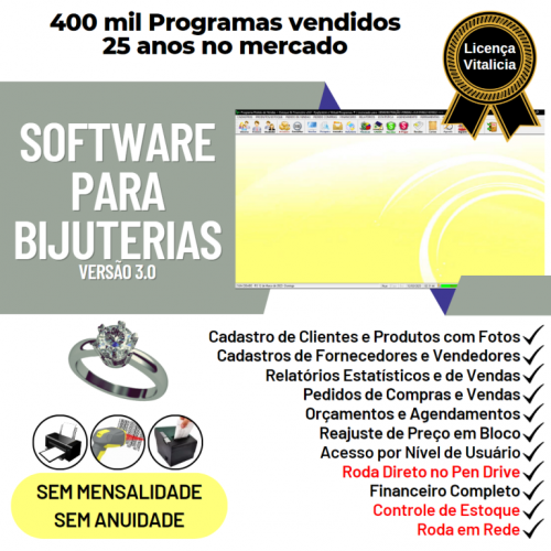 Software para Bijuteria com Acessórios Controle de Estoque Pedido de Vendas e Financeiro v3.0 Plus - Fpqsystem 663789