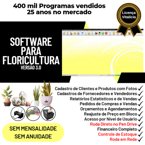 Software para Floricultura Controle de Estoque Pedido de Vendas e Financeiro v3.0 Plus - Fpqsystem 663717