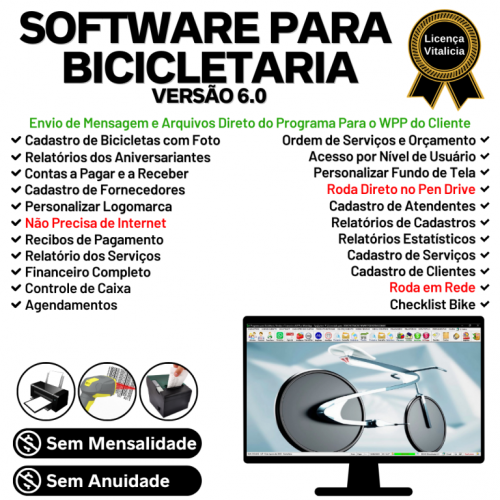 Software para Loja de Bicicletaria com Serviços Vendas Estoque e Financeiro v6.0 Plus Whatsapp - Fpqsystem 682102