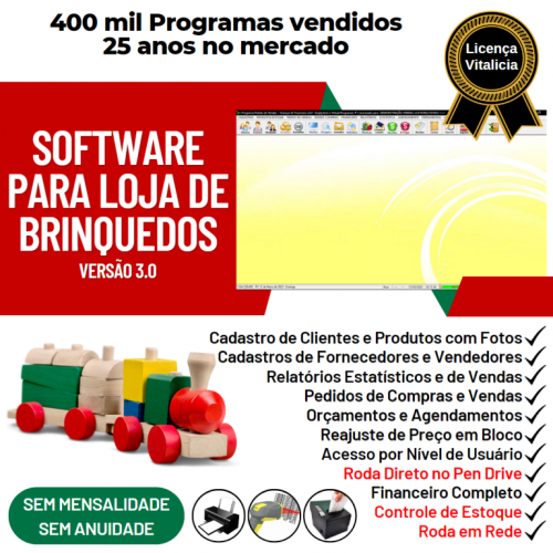 Software para Loja de Brinquedos Controle de Estoque Pedido de Vendas e Financeiro v3.0 Plus - Fpqsystem 663713