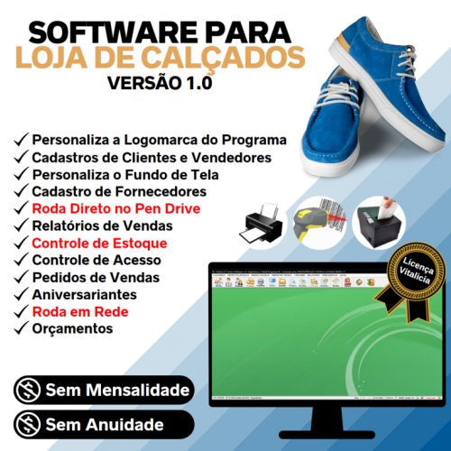 Software para Loja de Calçados com Controle de Estoque e Pedido de Vendas v1.0 - Fpqsystem 658421