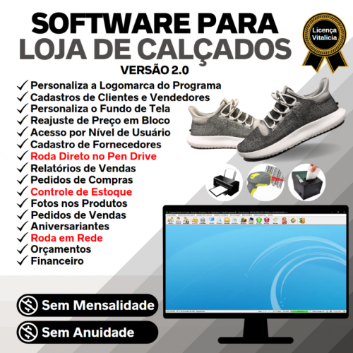 Software para Loja de Calçados com Controle de Estoque Pedido de Vendas e Financeiro v2.0 - Fpqsystem 662235