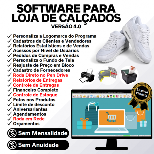 Software para Loja de Calçados com Controle de Estoque Pedido de Vendas e Financeiro v4.0 Plus - Fpqsystem 663184