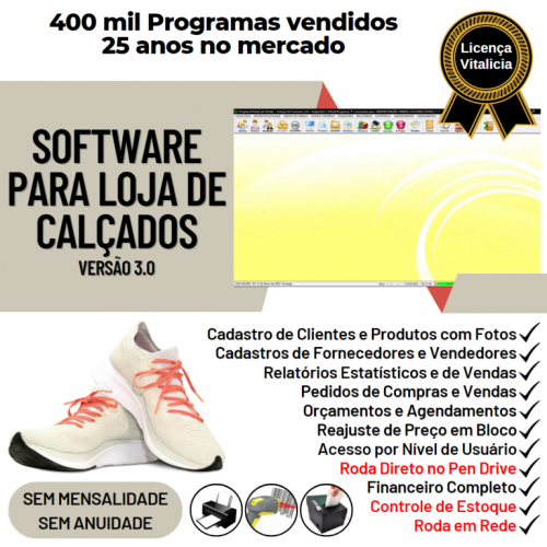 Software para Loja de Calçados Controle de Estoque Pedido de Vendas e Financeiro v3.0 Plus - Fpqsystem 663639