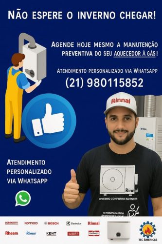 Técnico de Aquecedor a Gás Rinnai no Recreio 21 98011-5852 780071