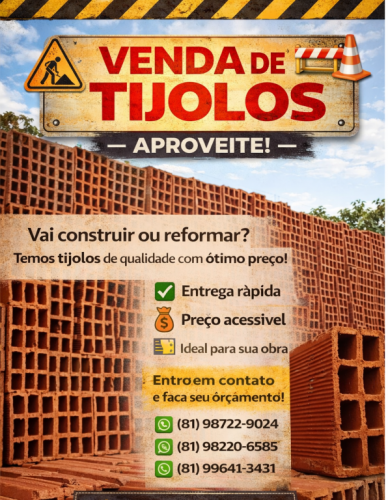 Tijolos Cerâmicos De 8 Furos Na Promoção Direto Da Fabrica 9x19x19 Caapora 778936