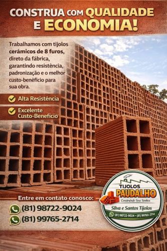 Tijolos Cerâmicos De 8 Furos Na Promoção Direto Da Fabrica 9x19x19 Camocim De Sao Felix 778937