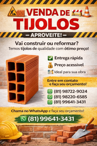 Tijolos Cerâmicos De 8 Furos Na Promoção Direto Da Fabrica 9x19x19 Em Caapora 777710