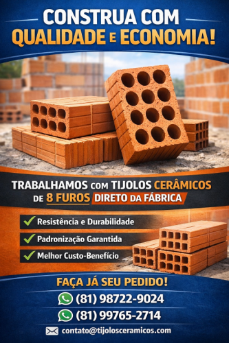 Tijolos Cerâmicos De 8 Furos Na Promoção Direto Da Fabrica 9x19x19 Recife 779187