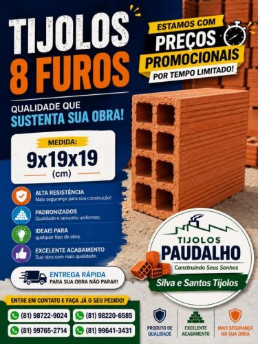 Tijolos De 8 Furos Em Promoção Direto Da Fábrica 785184