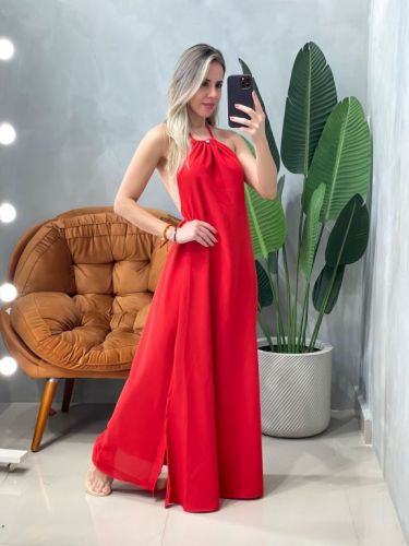 Vestido Longo em Duna Frente Única e Costas Nua 769144